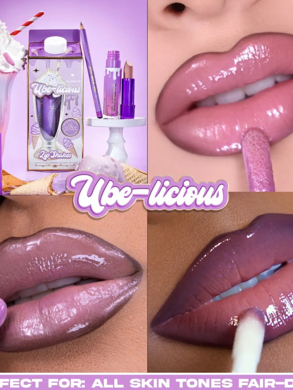 the New Milkshakes collection Glamlite (Ube-licious Lip Kit) for all skin tones